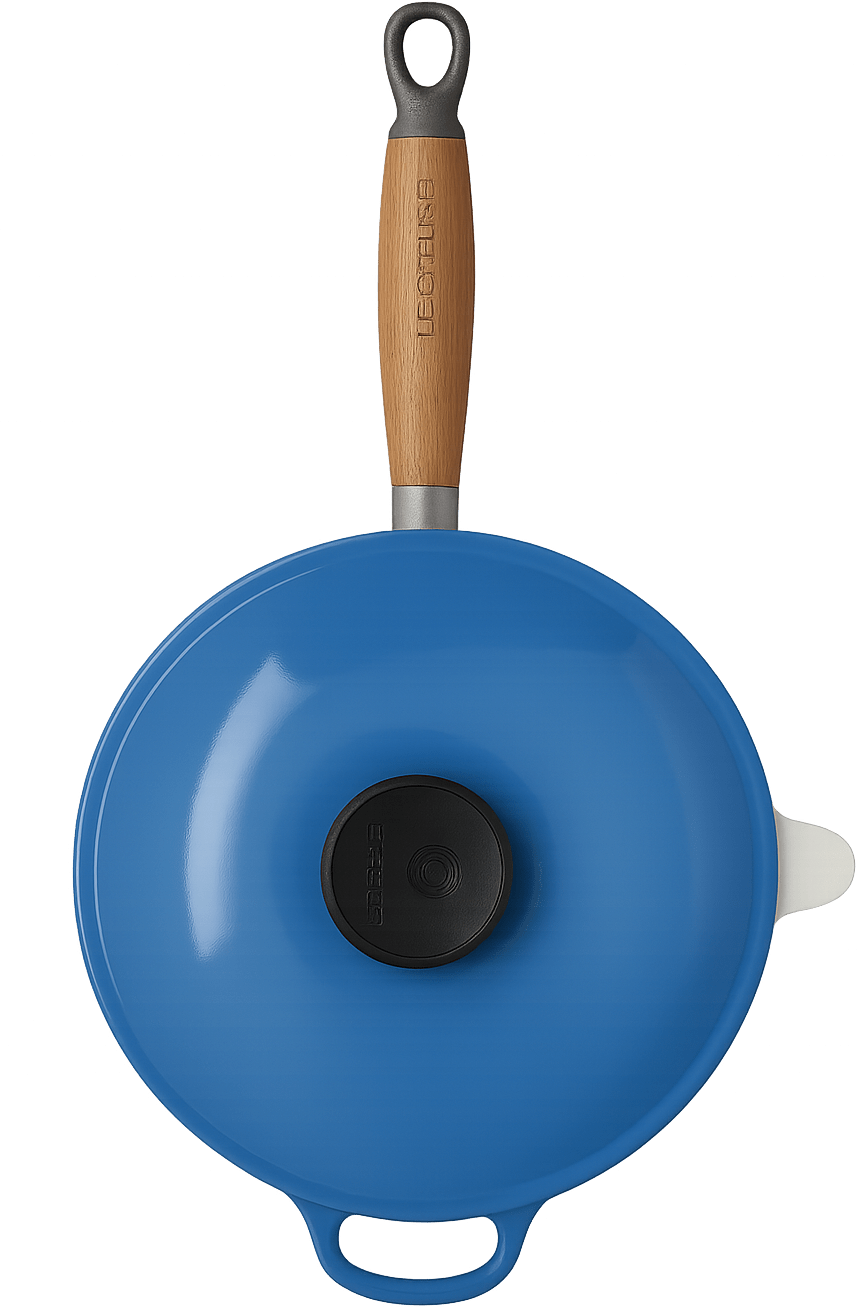 Restored Le Creuset casserole pot with wooden handle