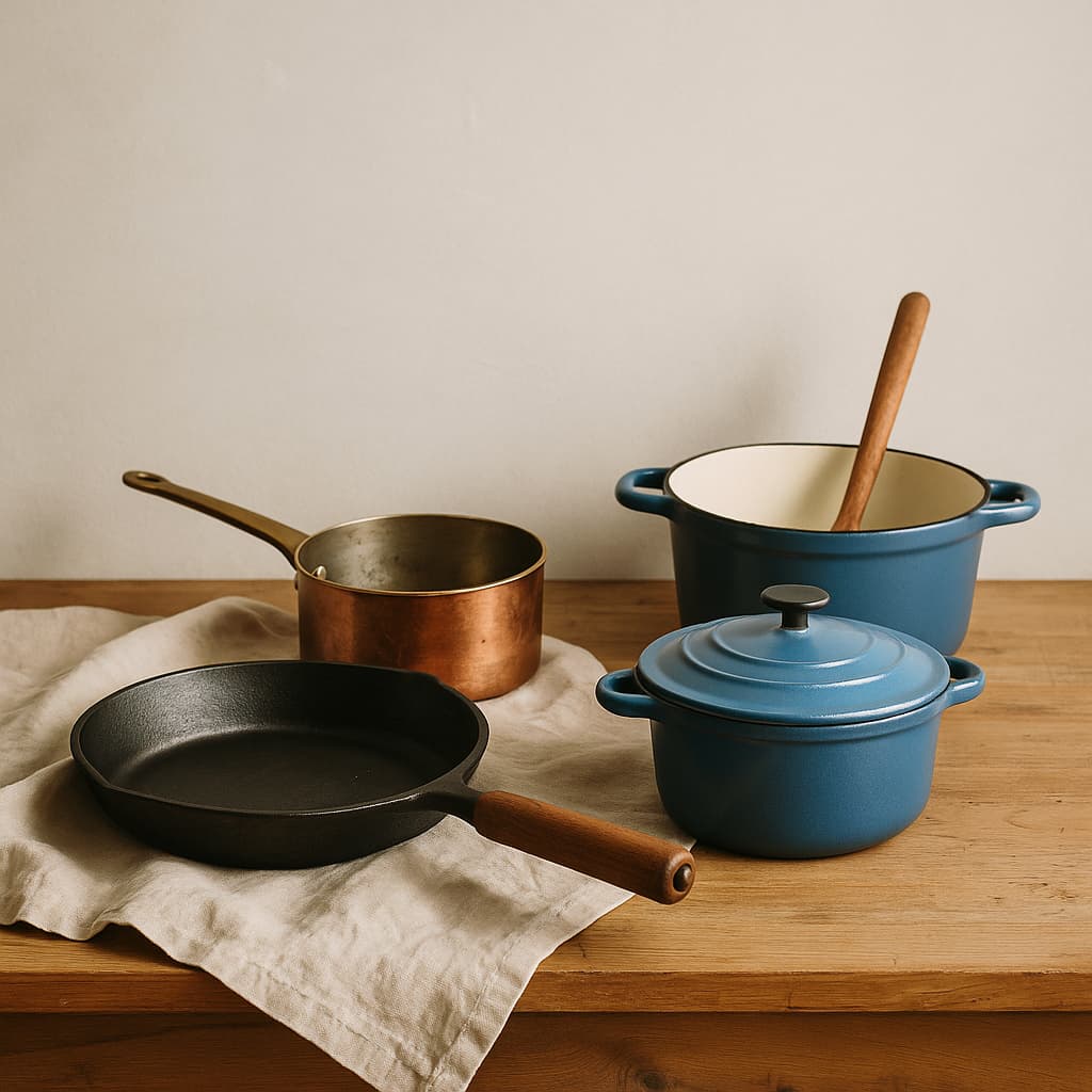 Posts and pans on a table top