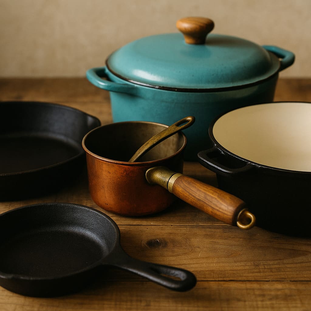 Pots and pans on a table top